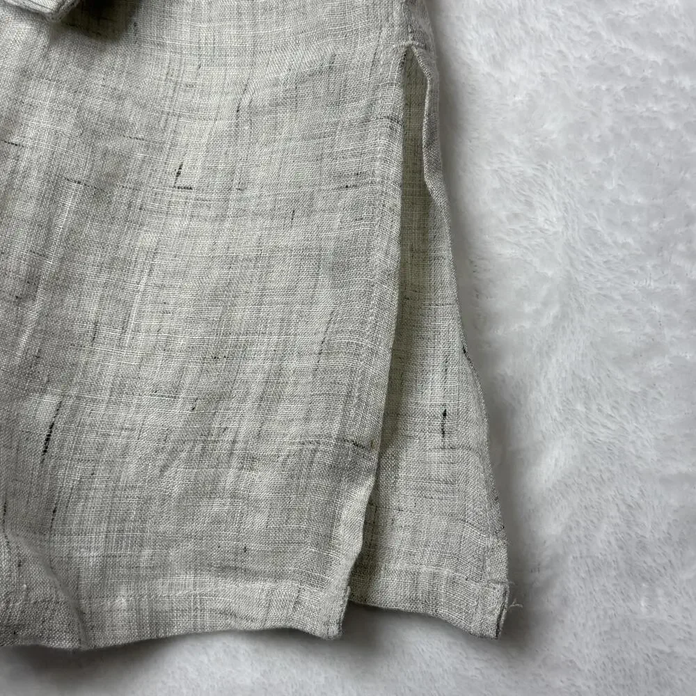 Anokhi Blouse Womens Large Gray Linen Pleated Tunic 3/4 Sleeve Button Front